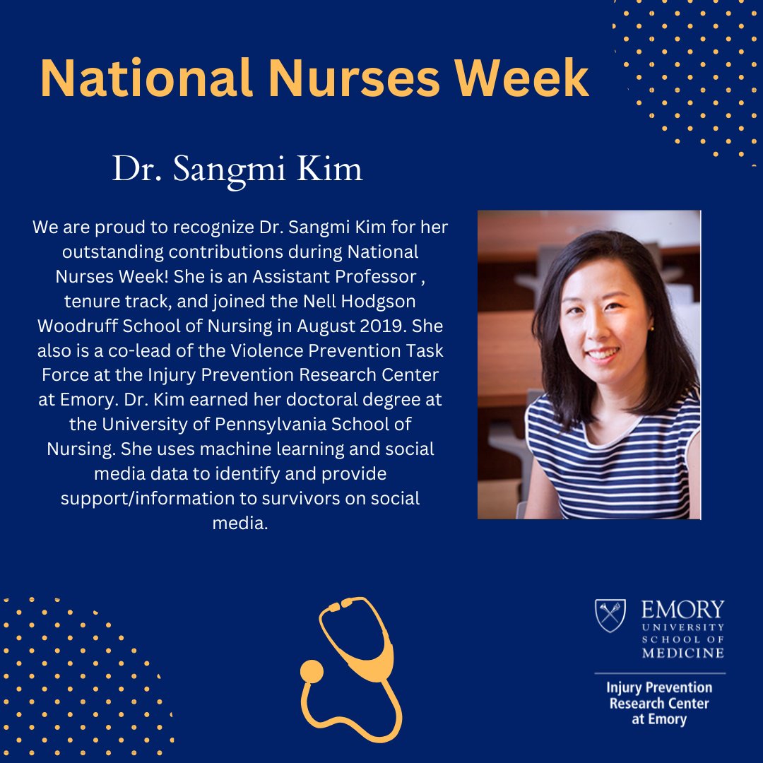 IPRCEmory's tweet photo. Join us in celebrating Dr. Sangmi Kim for all her hard work and dedication to the field of nursing. This National Nurse Week, we would like to highlight Dr. Sangmi Kim’s role in nursing and contribution to higher education. #IPRCE #NationalNurseWeek https://t.co/N2rVx8Eqii