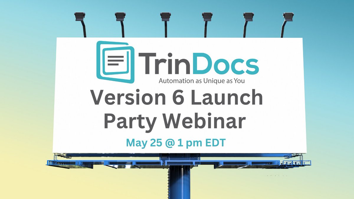 🥳 You’ve asked, and we’ve listened! TrinDocs is proud to present TrinDocs version 6. Join us on 5/25 to see the user-influenced updates we’ve made! Register now: trindocs.com/resources/#web…

#TrinDocsDELIVERS #APautomation #DocumentManagement #WorkflowAutomation
