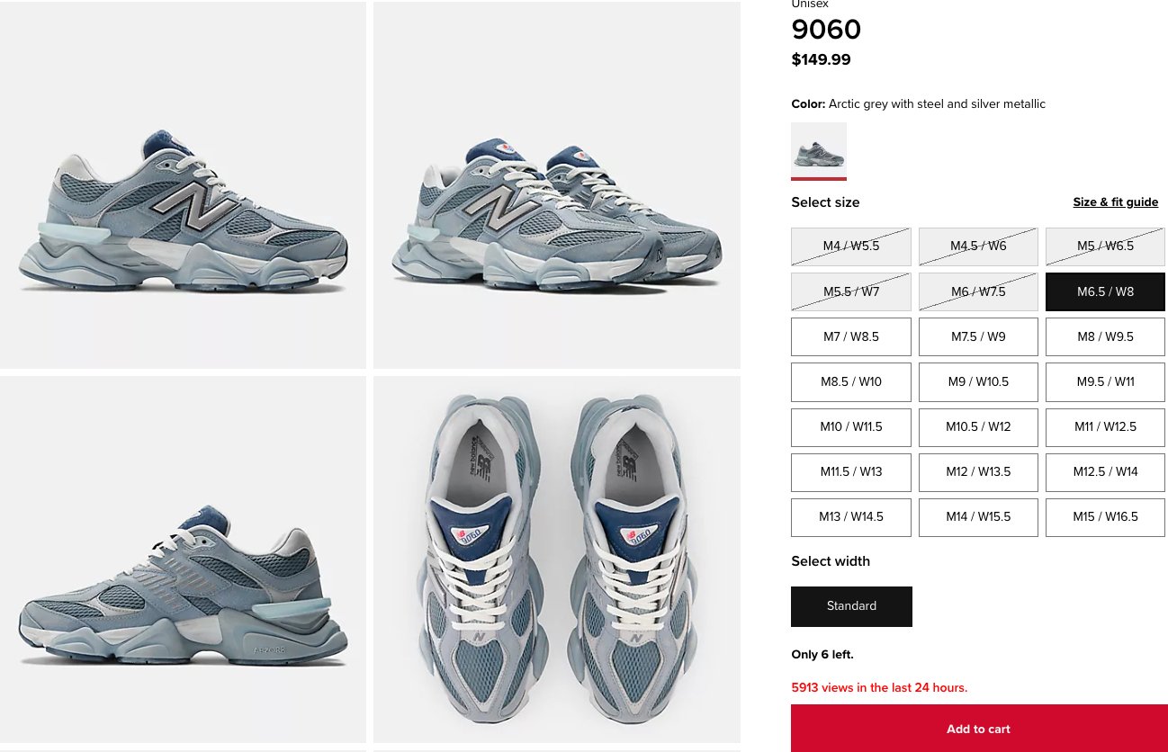 Size chart nb shoes store