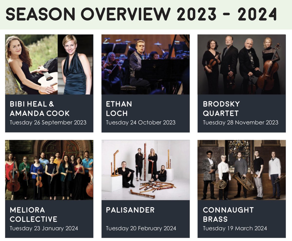 Details of our brand new season are now live on our website at skiptonmusic.org.uk Can’t wait to welcome another great set of artists to @SkiptonTownHall Tickets coming soon! 

@bibi_heal @amanda__cook #EthanLoch #BrodskyQuartet @MelioraCol @Palisander4 @connaughtbrass