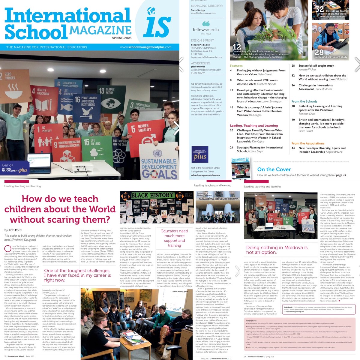 HIS_Moldova's tweet photo. We made the cover (again) of the Spring 2023 @IntSchoolMag 

A fantastic edition of brilliant articles for anyone in education. 

Read director Rob Ford's latest article on "How do we teach children about the World without scaring them?" - pp32-35.

Link: https://t.co/4k1lJ7j6LO https://t.co/G8r3Eb5Glr