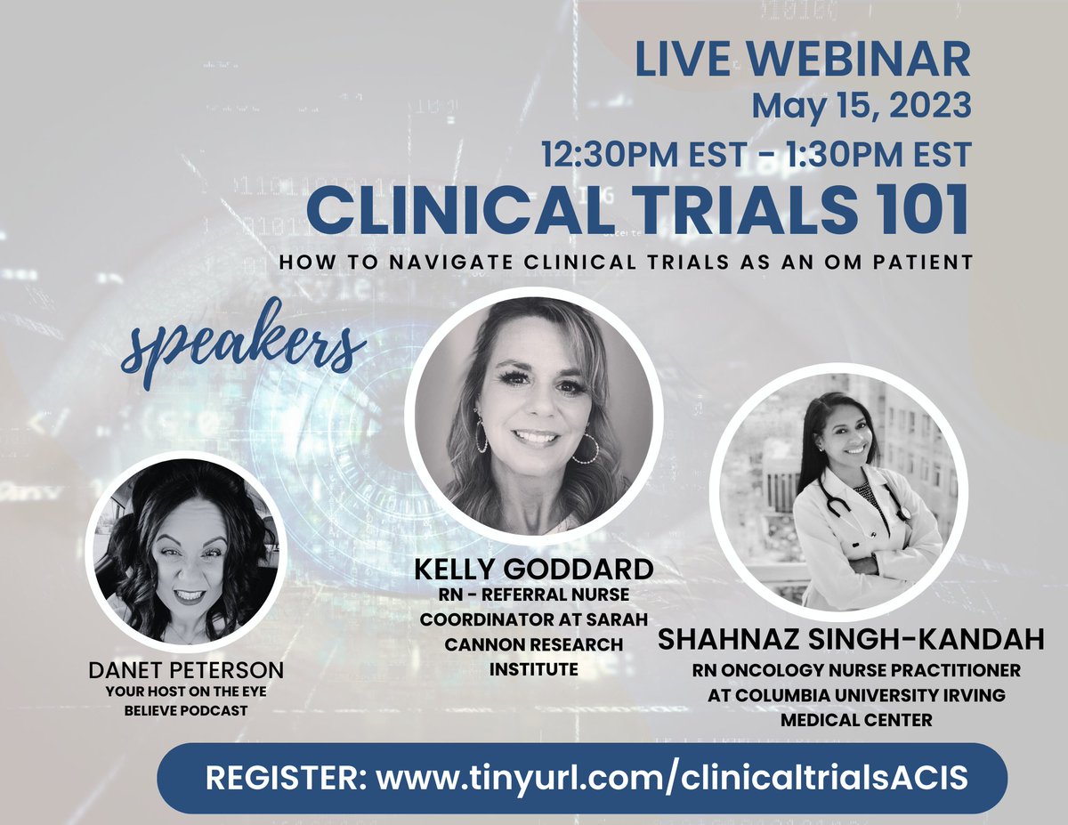 Don't miss the sign up for an exciting webinar! Tune in on Monday, May 15th for expert advice on clinical trials. Register now at the link below (it will be recorded and shared on the podcast later this month!) tinyurl.com/clinicaltrials…