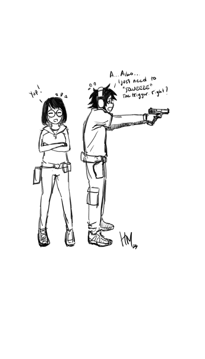 @_myu_ra said he wants to learn basic gun fundamental.... don't worry, he finally understand firing position after range day with aiko 👌
.
.
also, a quick sketch~ ^^
#guntraining