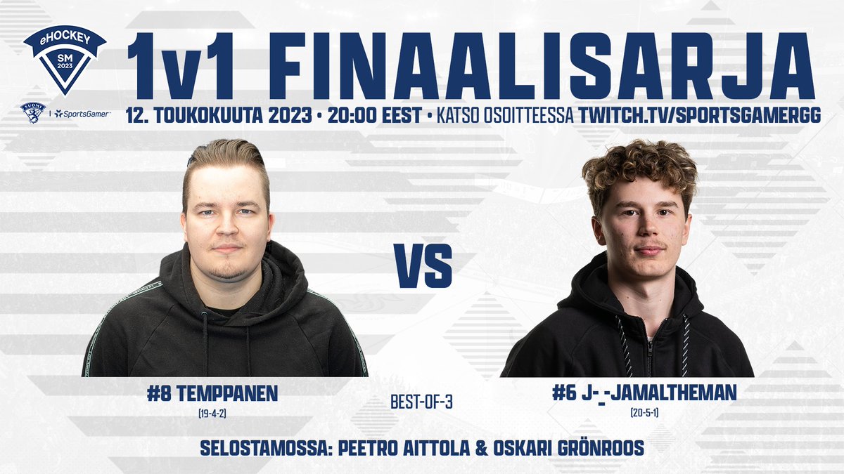 SportsGamerGG's tweet image. These are your #eHSM2023 1v1 Finalists! 🔥

We're back at 18:30 CEST with the bronze game, after which these two take center stage! 🏆

📺 Twitch.tv/SportsGamerGG

#NHL23 #esports #eHockey #eLeijonat @leijonat
