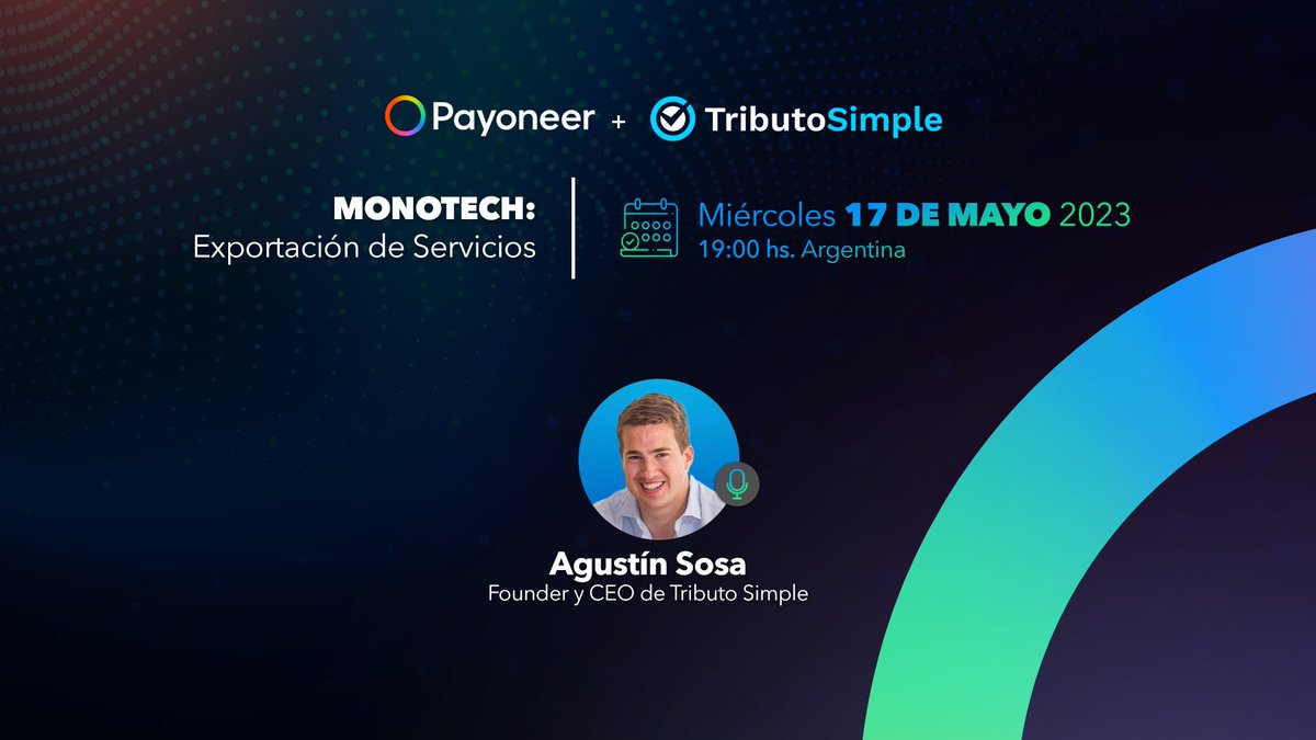 tributosimple's tweet photo. ¿Necesitas aprender MÁS sobre el #monotech?
Entonces mira este webinar de @Payoneer_Latam junto a Agustín Sosa de @tributosimple
📅El 17 de mayo a las 19hs en https://t.co/EEC2tc2w6d
¡Te esperamos!🥰 https://t.co/Vjw4GBB4Rb