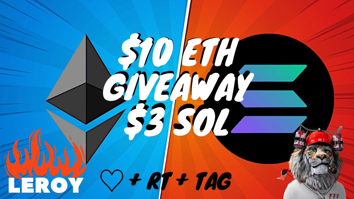 LeroyyWeb3's tweet photo. 🎁 Leroy ETH &amp; SOL #GIVEAWAY! 🎁 

2 Prize: 🥳
🏆  $ETH - $10 💵
🏆  $SOL - $3 💵

To Enter:
1️⃣ Follow me  
2️⃣ RT+❤
3️⃣ Tag Friends 

⏰24 Hrs 

#NFTGiveaway #ETH #Giveaway #NFT #crypto #Giveaways #SOL https://t.co/vUx8AmG12z