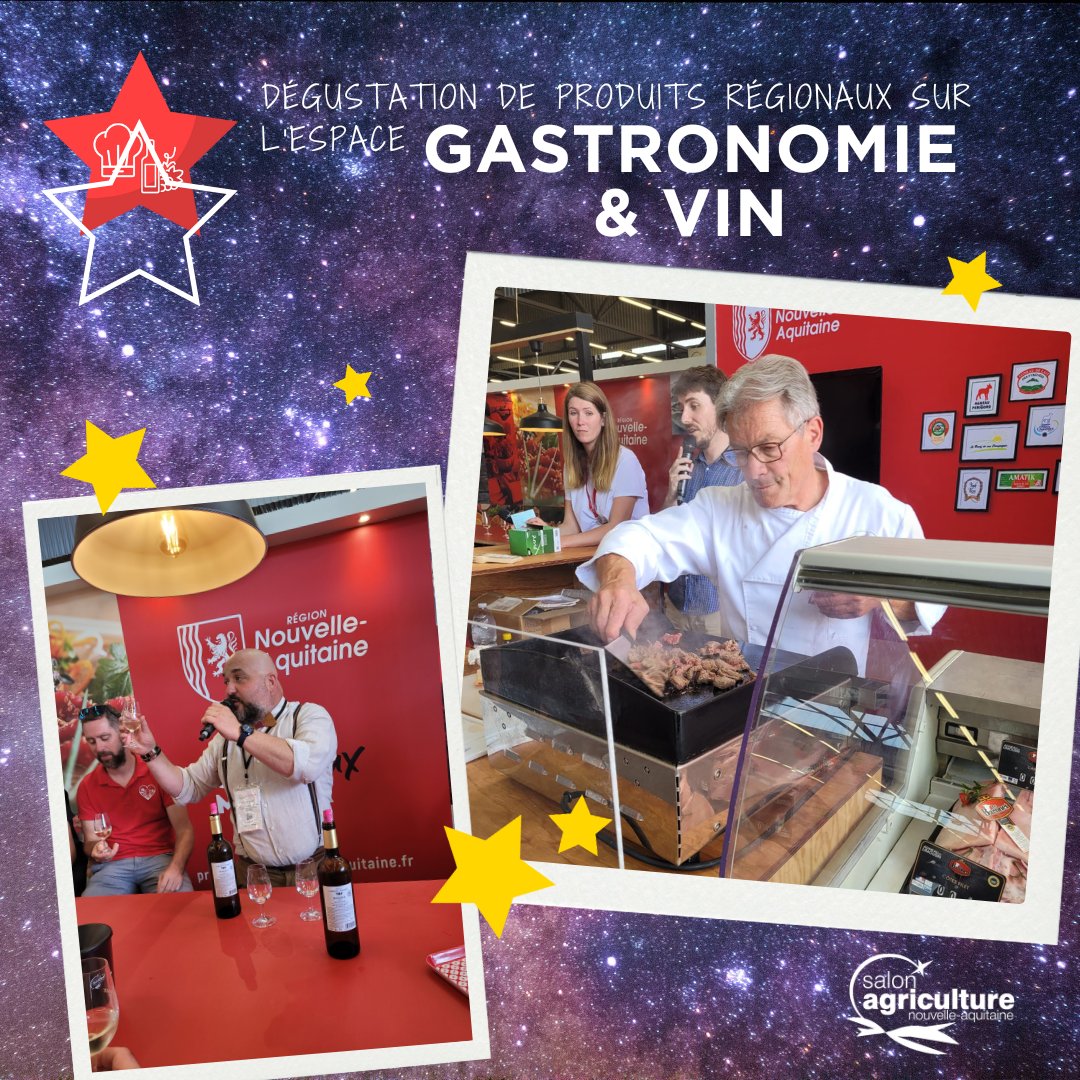 Agri_Aquitaine's tweet photo. Rendez-vous sur l’espace Gastronomie et Comptoir des vins autour de 3 univers:
 la Cuisine 
la Boucherie
le Comptoir des Vins
Nous allons faire pétiller votre palais !
100ème édition de la @FoireBordeaux sur le thème de l’Odyssée des étoiles :
👉 https://t.co/XlQvdXnfsO
#SANA2023 https://t.co/P46r3uMZod