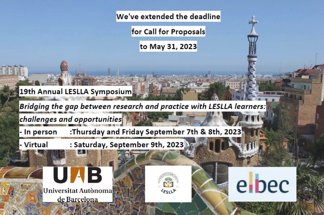 LESLLA_org's tweet photo. The deadline for the Call for Proposals is extended to May 31!
https://t.co/sEsIqSP6VO
#LESLLABarcelona2023 #LESLLA #Alfabetización #Alfabetizzazione #Alphabetisierung #Alphabetisation #AlfaNT2 #ANT2 #ELE #AdultLiteracy #AdultEducation #AdultEd https://t.co/M2n1OnyhYD