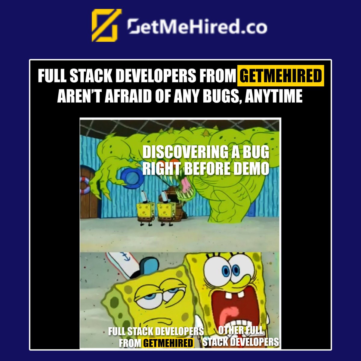 GetMeHiredCo's tweet photo. Full Stack Developers from GetMeHired aren't afraid of any bugs anytime! They are as cool as a cucumber all the time! Join us now!
Visit our website: https://t.co/Zb3bleF1ph

#GetMeHired #Job #JobTrainingProgram #JobCanada #JobUSA #techjobs #fullstackdeveloper #dataengineering https://t.co/sMKdgS2W3v