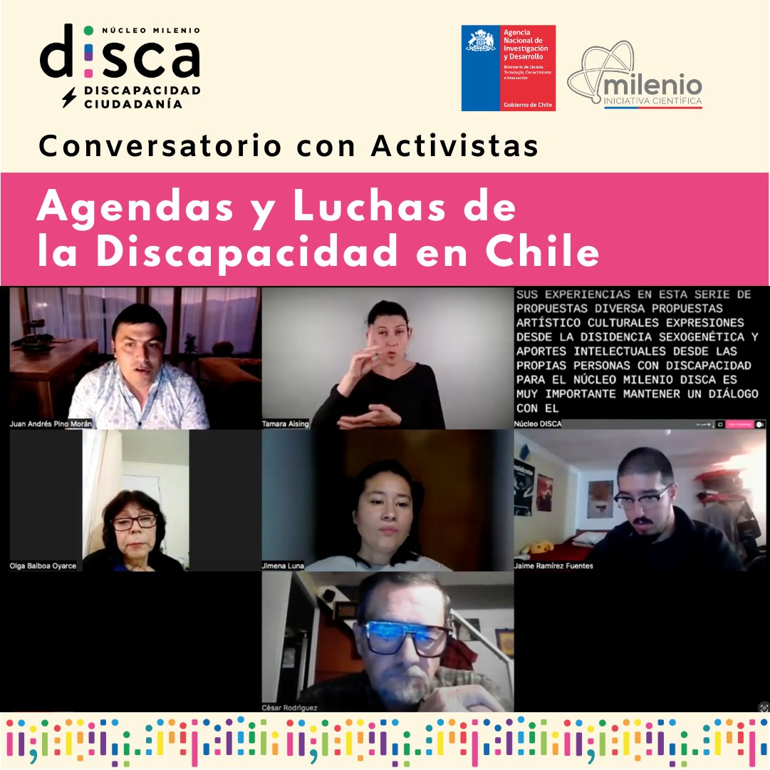 🖥 Ya está disponible el Conversatorio con Activistas “Agendas y Luchas de la Discapacidad en Chile” en YouTube youtu.be/FvCll9XZgic.

Muchas gracias a Olga, Jimena, Jaime y César por acompañarnos en esta sesión para abordar el tema de activismo en discapacidad. 

#CentrosAnid