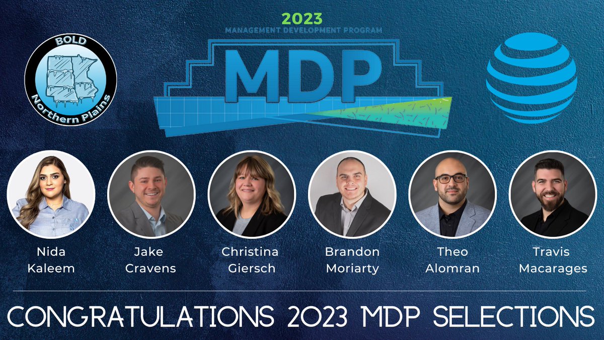 Congratulations our #BOLDNorthernPlains 2023 MDP Selections! We’re extremely excited for each of you to begin this unique developmental journey. Congrats!!! 🎉

#BOLDNorthernPlains #GoWest #LifeAtATT #MDP2023 #2023MDPLife <a href="/TheoAlomran/">Theo Alomran 🌐</a>