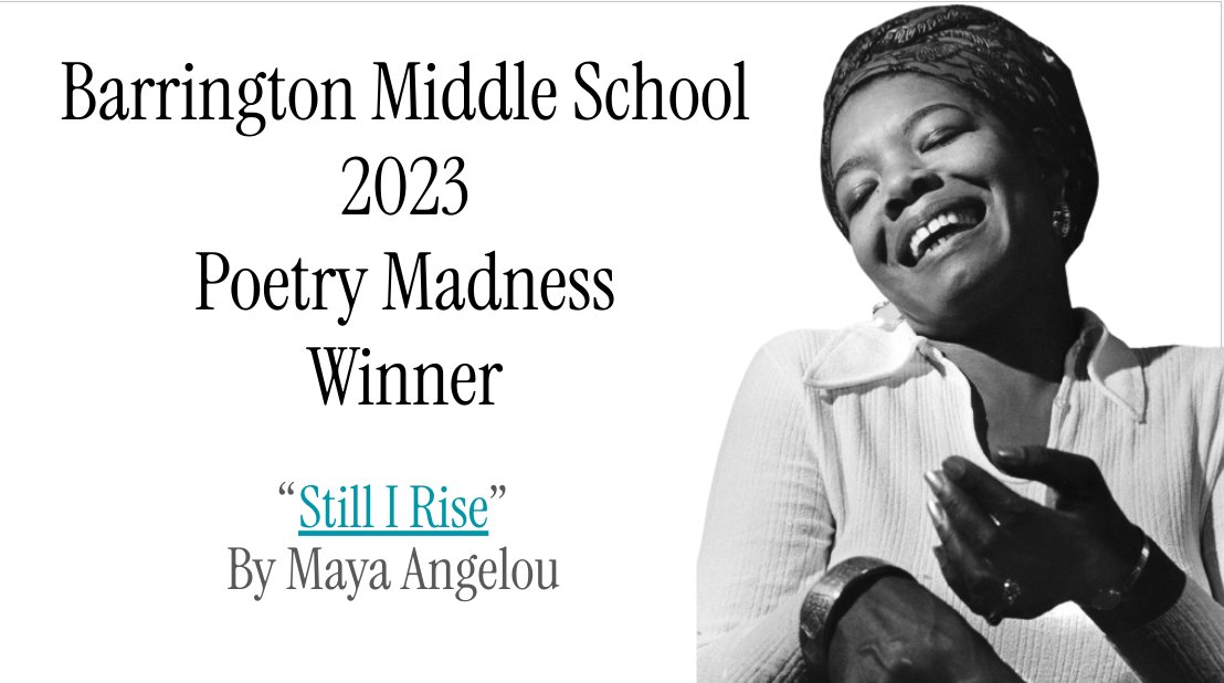 BMSLibraryRI's tweet image. We are pleased to announce that "Still I Rise" by Maya Angelou is the Poetry Madness winner for 2023! #bmsshines #bmsreads