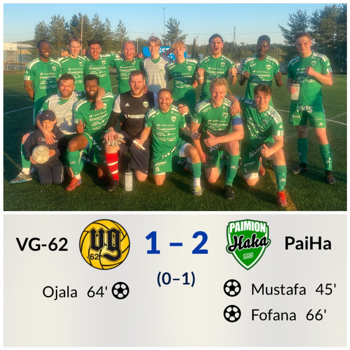 VOITTO! Tänään napattiin tärkeät kolme pistettä Naantalista 💪 Hakan maalit tänään Asdren Mustafa ja Fofana ⚽️⚽️ 

Tasan viikonpäästä jatketaan kotikentällä, kun paikallispelissä saadaan vieraita Sauvosta.
