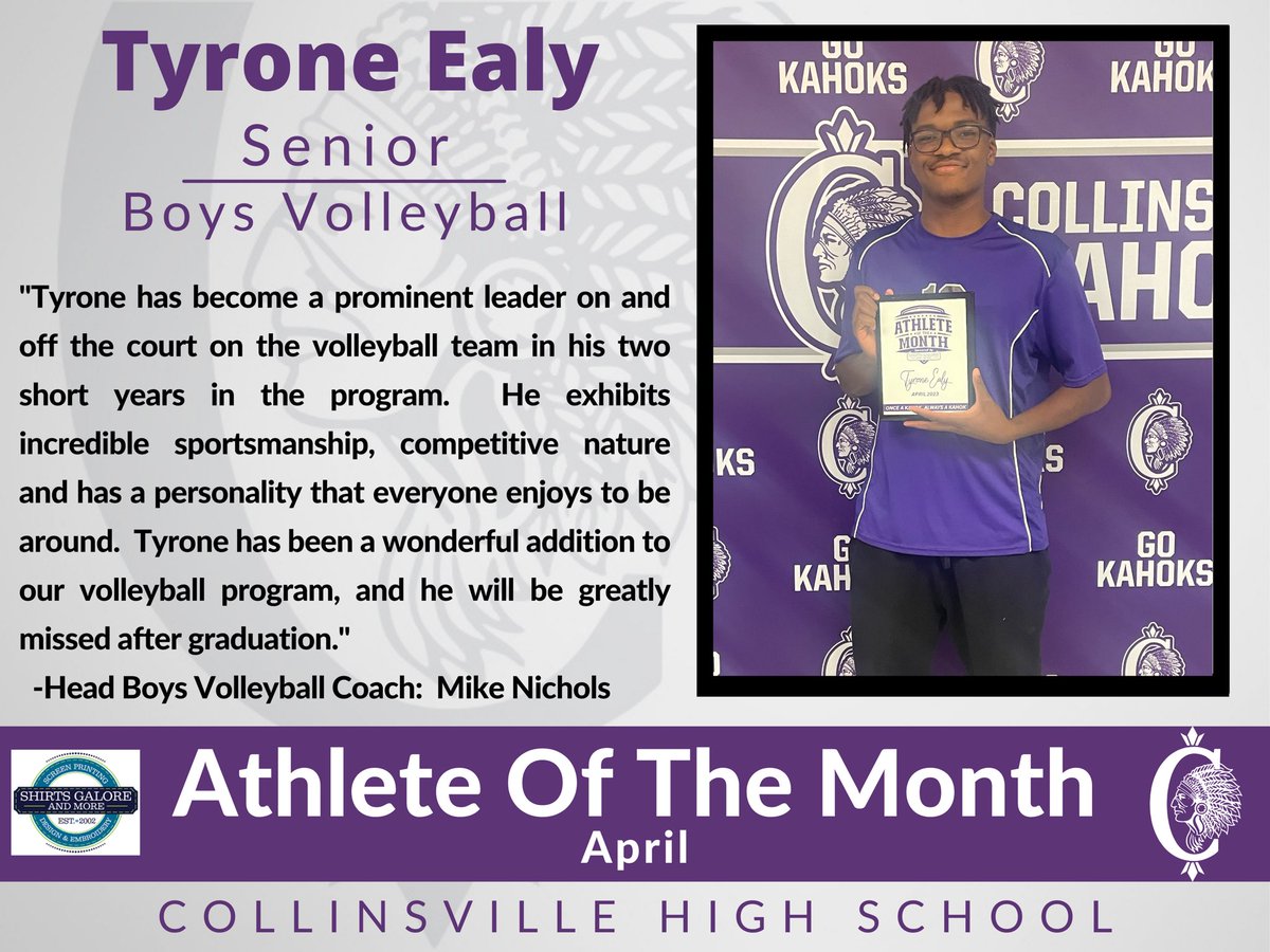 KahokAthletics's tweet photo. Congratulations to our April Athletes of the Month brought to you by Shirts Galore and More! Go Kahoks 🟣⚪️ #thekahokway https://t.co/mKYoTDtQcG