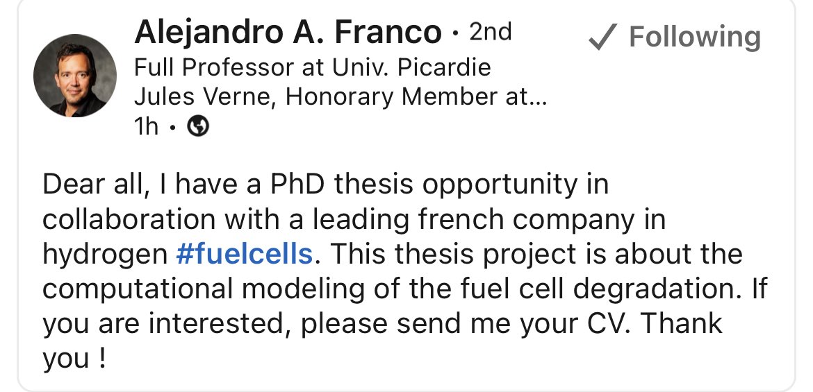 PhD opportunity in hydrogen fuelcells 
👇🏾