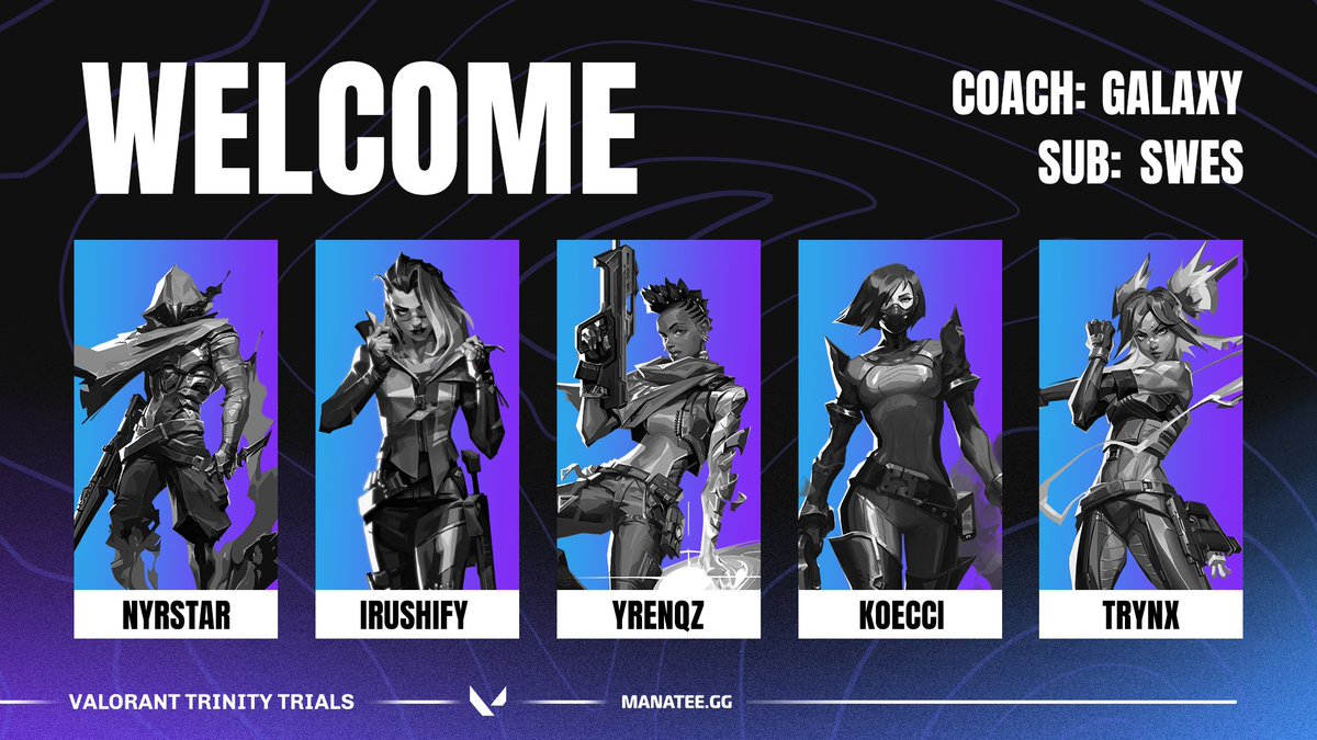 pertinaxesports's tweet photo. Proud to present our brand new #VALORANT squad! Give a warm welcome to the guys: 

@NyrstarGaming
@iRushifyy
@Yrenqz
@Koeccimain
@twt_trynx
Sub: @Swes

and their amazing coach: @ItsTheGalaxy! https://t.co/HKDVTtUP1g