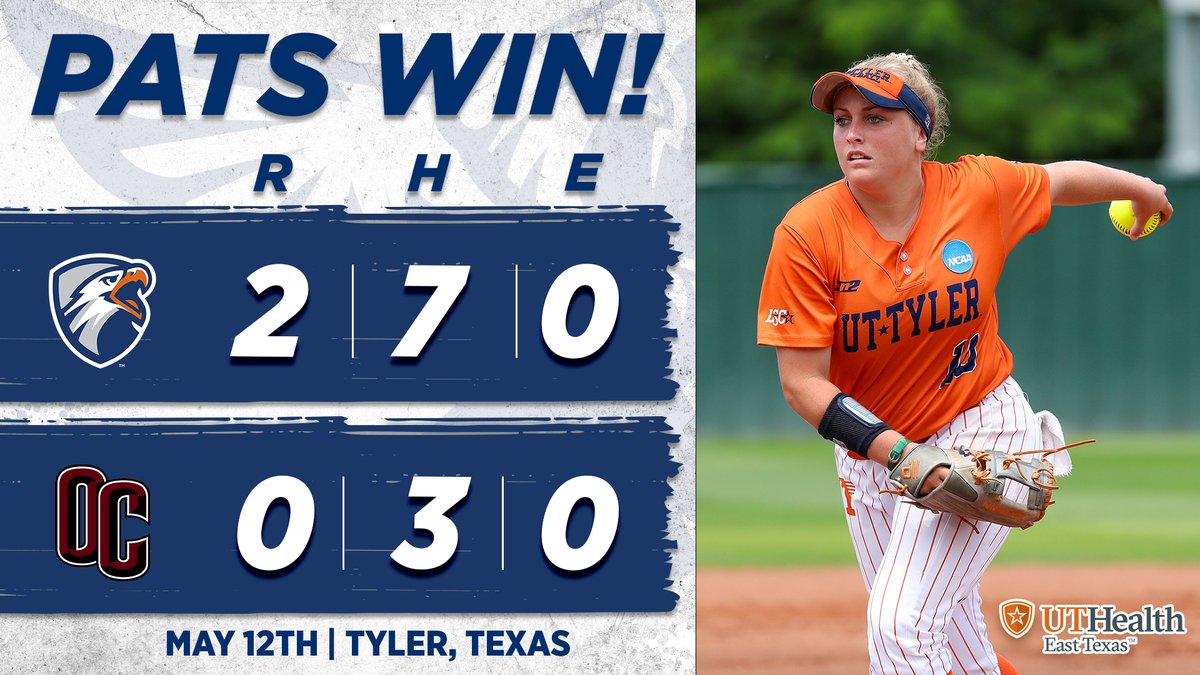 uttylerpatriots's tweet photo. SB | PATS WIN!

Tatum Goff wins the pitcher's duel over #23 Oklahoma Christian as #3 @patriot_sb squeezes across two runs in the top of the seventh to advance to championship Saturday at the 2023 NCAA DII South Central Regional Championship!

#SWOOPSWOOP https://t.co/LRUl6CRpxu