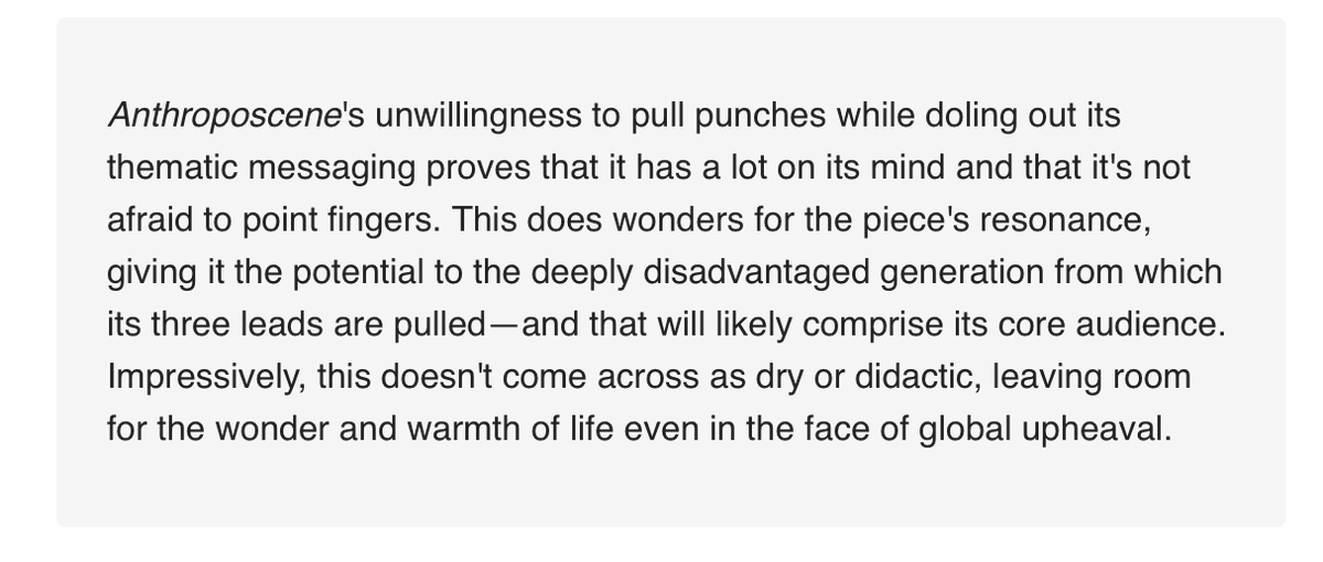 Today I got this lovely feedback on ANTHROPOSCENE from a competition 😊