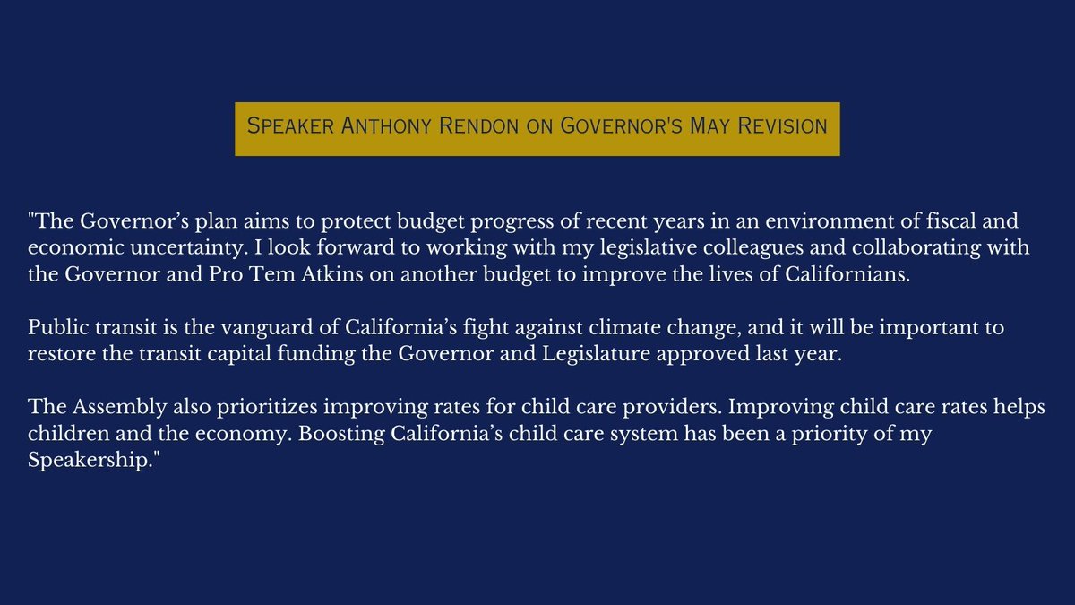 I look forward to working with my legislative colleagues and collaborating with @CAgovernor and @SenToniAtkins on another budget to improve the lives of Californians. #CABudget #MayRevise