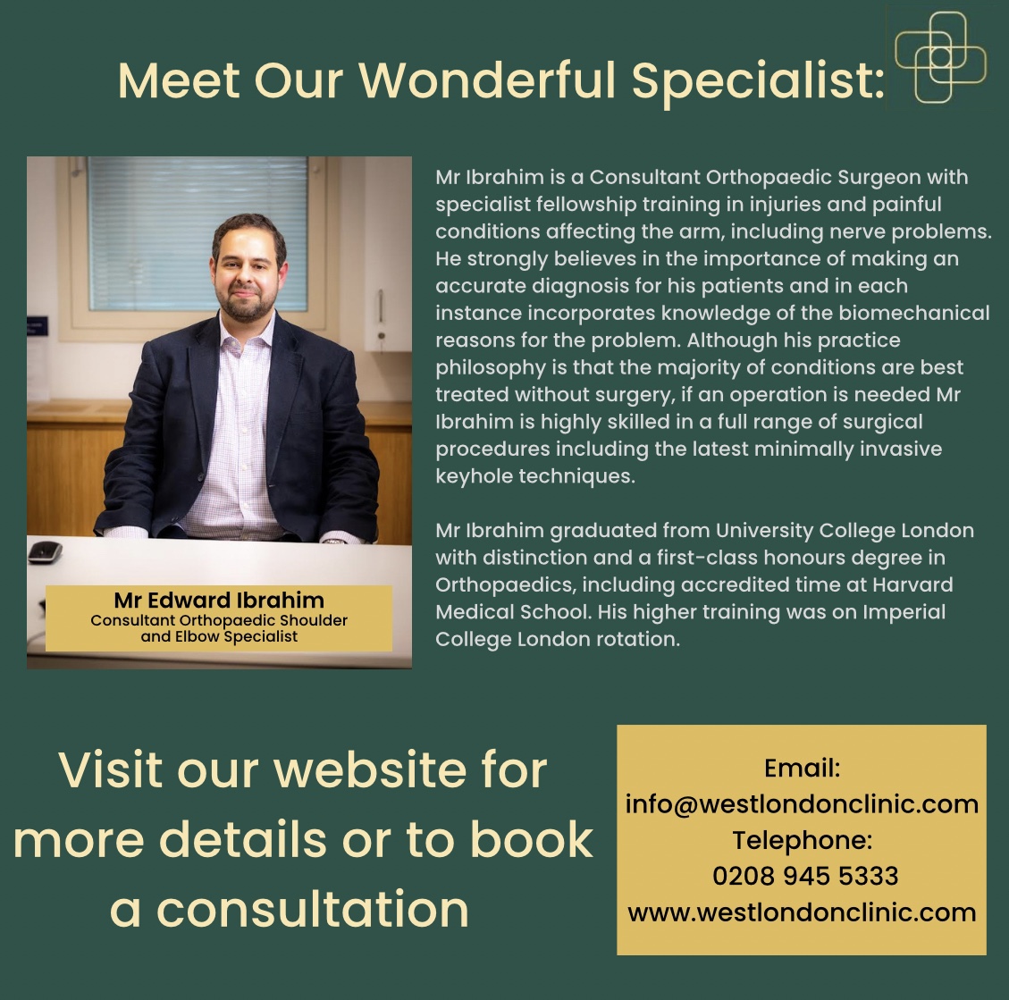 WLondonClinic's tweet photo. Say goodbye to shoulder pain and hello to a better quality of life with Mr Ed Ibrahim! #shoulderpain #shoulderinjury #rotatorcufftears #bursitis #frozenshoulder #consultantsurgeon #medicalspecialist #healthcareprofessional #recovery #shoulder #westlondonclinic #privatehealthcare https://t.co/AdAYKYs50I