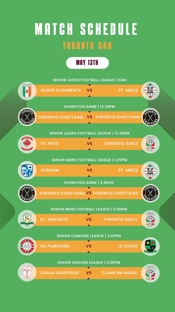 It’s going to be an action packed weekend of Gaelic Games in Toronto. Men’s and ladies senior football leagues, hurling leagues and camogie are all in action this Saturday at Centennial Park!