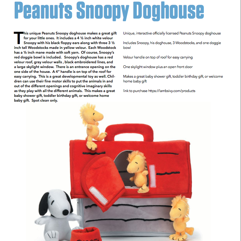 bcpn's tweet photo. This unique Peanuts Snoopy Doghouse from Lambs and Ivy makes a great gift.  Includes Snoopy, his dog house, 3 Woodstocks, and one doggie bowl. https://t.co/10vQyzKiu5 for pricing. Tell them you saw it in bcpn magazine.
https://t.co/StMxiU4Cfn https://t.co/9czJEV3Iqm