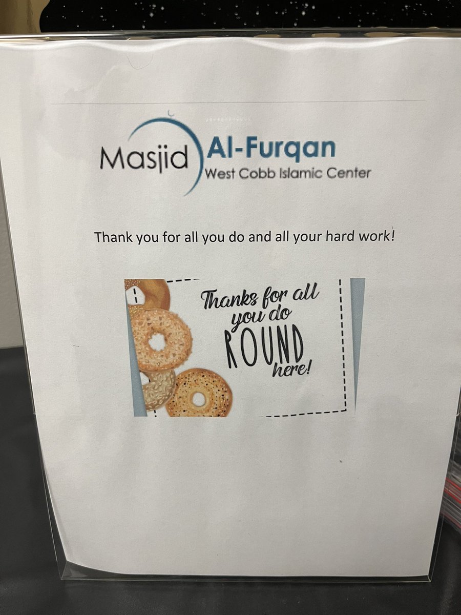 Dowell_Read180's tweet photo. Thank you so very much to West Cobb Islamic Center for the delicious bagels and toppings this morning! Teacher Appreciation Week! ❤️
@CobbSchools 
@DowellElementa1 
@thedowellDL https://t.co/q9kCJDDA1M
