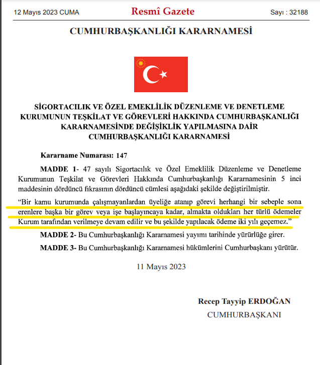 Bugünkü Resmi Gazete'de yayımlanan 147 numaralı Cumhurbaşkanlığı Kararnamesi'nde yazılanlar sadece bana mı ilginç geldi.