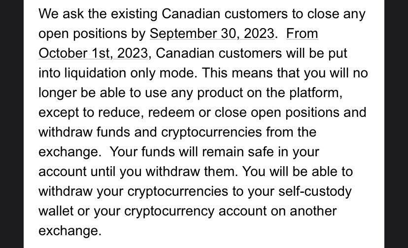 imNielPayumo's tweet photo. Canadian binance customers will only have until Sept 30, 2023 to close their ongoing positions. 

Expect massive withdrawals from staking, liquidity pools, p2p merchants. Some might look for another exchanges but some will quit crypto. 

#Bitcoin #Binance #Ethereum #pepe https://t.co/xfpLLtUOG0