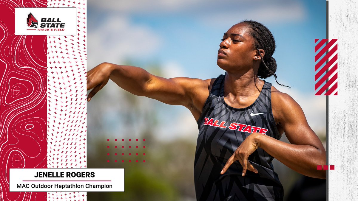 BallStateTFXC's tweet image. WE HAVE A MAC CHAMPION!!

With 5,667 points, Jenelle Rogers takes first place in the Heptathlon at the 2023 MAC Outdoor Championships‼️

Jenelle tallied a top-two finish in FIVE out of the seven heptathlon events🔥

#ChirpChirp x #WeFly
