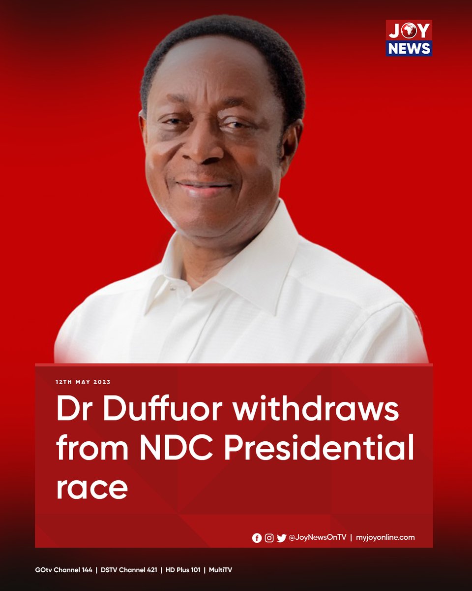 Duffour quits NDC presidential race.

Click on the link for more: bit.ly/42v7nDP

#ElectionHQ