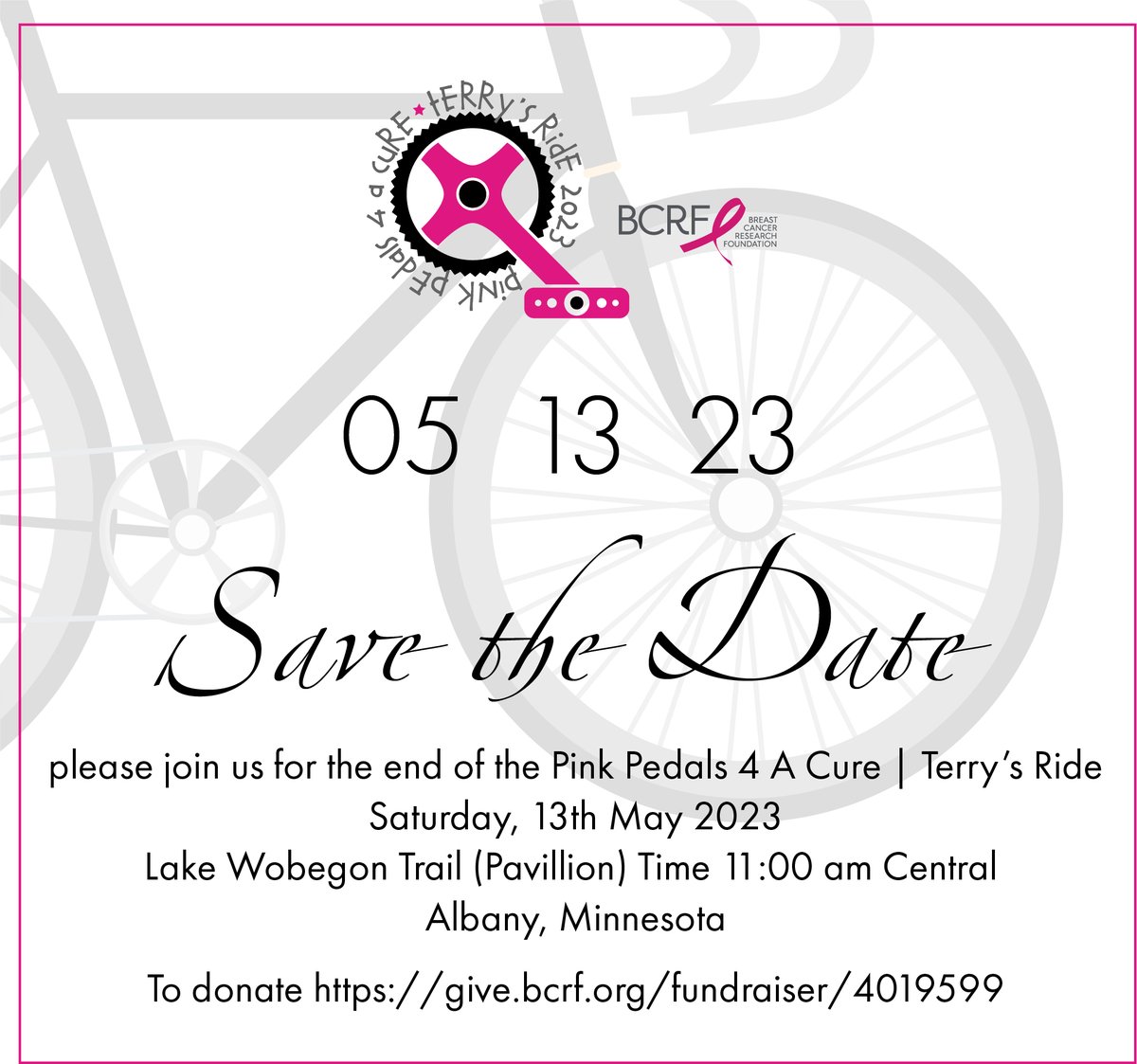 PinkPedals4AC's tweet photo. ONLY 1 DAY TO GO ... The 2023 ride will be coming to an end tomorrow. Save The Date and cheer on Al and Terry as they arrive in Albany, Minnesota. DONATIONS are still being accepted on the PP4AC BCRF fundraising page. https://t.co/vEIEML4WCQ  

#breastcancerresearch #bcrf https://t.co/gCm0ww6oiI