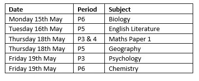 Year 11 have the opportunity to attend pre-exam sessions in addition to their usual timetabled lessons. The timetable for week commencing Monday 15th May in the image below!