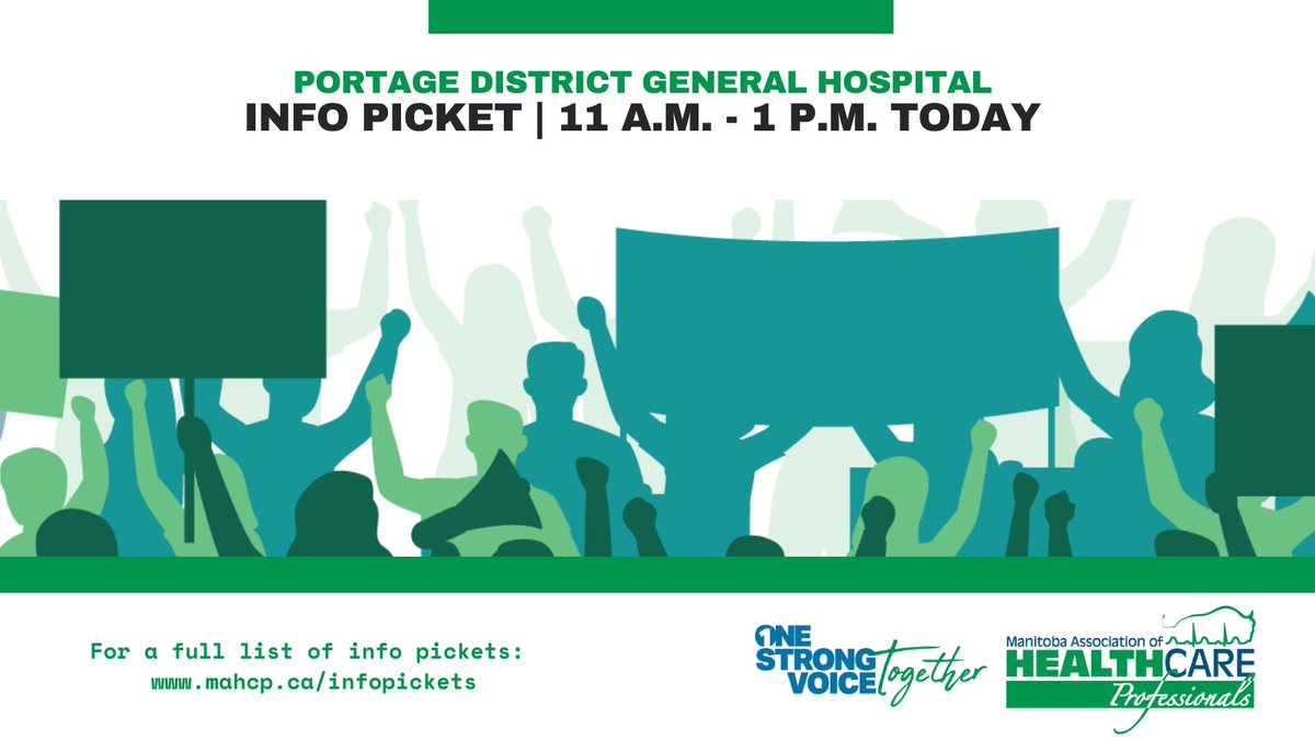 MAHCP_MB's tweet photo. Allied health info picket at Portage District General Hospital from 11 a.m. - 1 p.m. today. Fix the allied health staffing crisis - 5 years without a contract is too long. #donewaiting #newcontractnow @Graphic_Leader https://t.co/YYqWq1ODJp