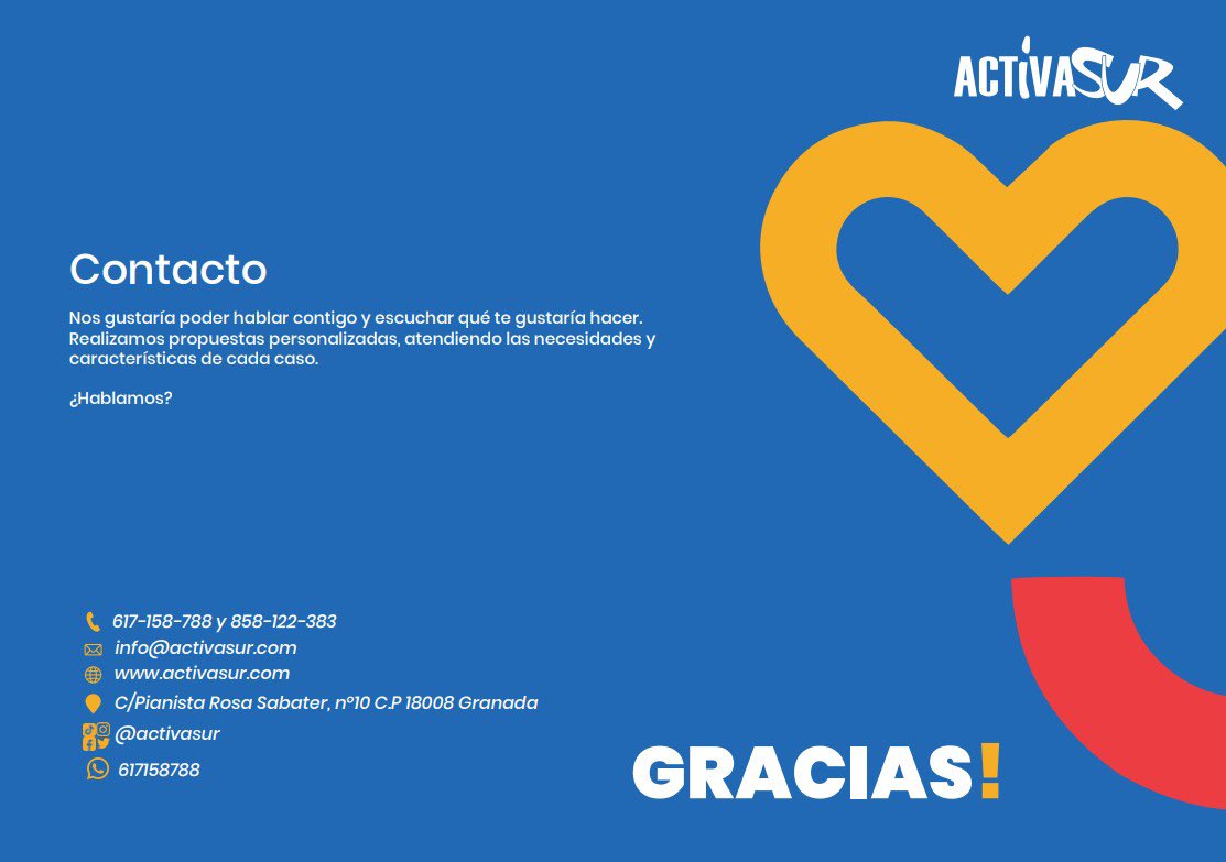 ¡Ya hemos lanzado nuestro dossier general 2023! Donde resumimos todo lo que Activasur puede ofrecerte como hinchables, pasacalles, escape rooms, cursos ... ¡Estamos deseando trabajar con todos vosotros este verano!

#verano #dossier #eventos #activasur