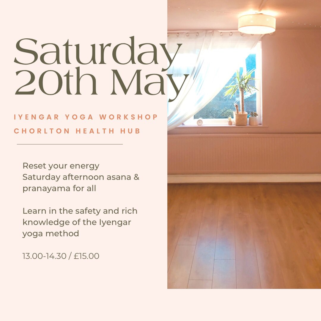Hello #chorlton join me next weekend. Yoga practice for all. Beginners and first timers welcome 🤗