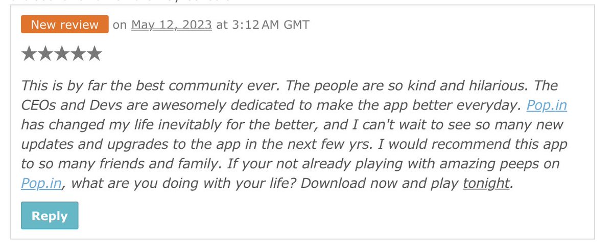 popin_app's tweet photo. Wow. Thank you! This means a lot. Bringing a little bit of joy to our users’ lives every day is why we do this https://t.co/bszwsz1iXW