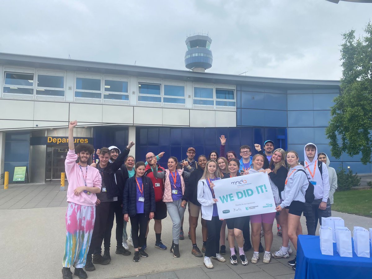 Congratulations to our Aviation students who made the gruelling 18-mile walk from our City Hub campus to <a href="/EMAirport/">EastMidlandsAirport</a> today in support of the <a href="/mndassoc/">MND Association</a>👏🏁 

They’ve raised more than £1500 so far but there’s still time to donate if you can: 👉justgiving.com/fundraising/no…