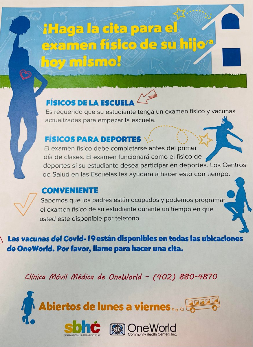 SUMMER SCHEDULE FOR ONE WORLD! 
OneWorld will be at East on Mondays, Mission on Thursdays and the Lied center July 24-28. You can schedule an appointment at any location.