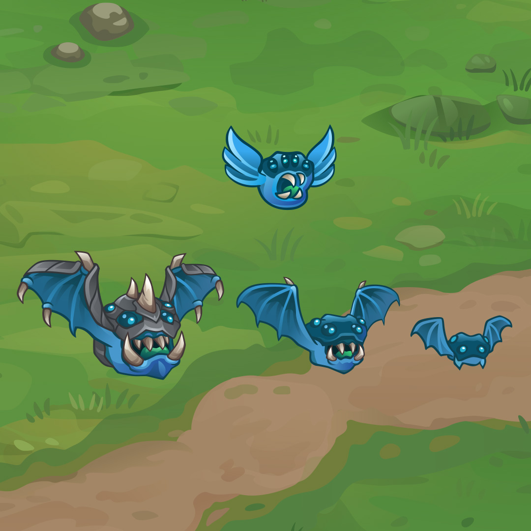 Here is the new version of our basic blue enemy, in comparison to the prototype version (shown at the top). Additionally, we have included weaker and stronger variants.

#indiedev #towerdefense #towerdefence #developer #IndieGameDev