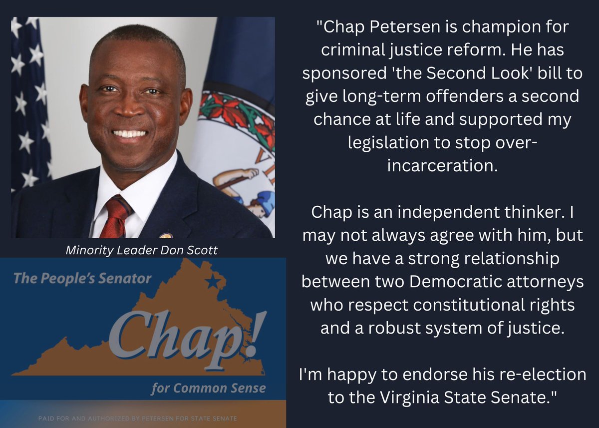 ffx_commonsense's tweet photo. House Democratic Leader Don Scott endorses Senator Chap Petersen!
@ChapPetersen
@SheriffKincaid
@Nuttall4Fairfax
#VirginiaPrimaries #ChapPetersen #CommonSenseTeam https://t.co/Lf3VDFTFfK