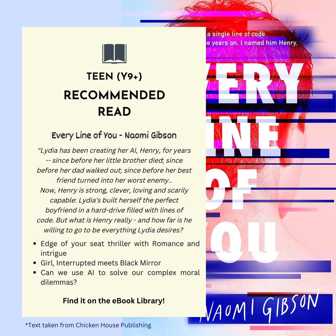 BGSLibraries's tweet photo. If you like dystopian thrillers and psychological drama... this one is for you! 

Every Line of You by @naomigwrites is our pick for older readers (Y9+) this morning. 

#BGSreads #BGSrecommends https://t.co/0BCMxgfzOU