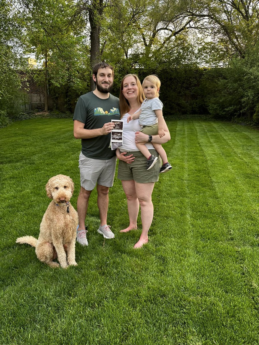 ashleyvbeine's tweet photo. A little announcement - we’re welcoming baby #2 in September and we’re all so excited! 

(Yes even the toddler - he kept smiling right after we took the picture 😂😂) https://t.co/l4BJRV0zTM