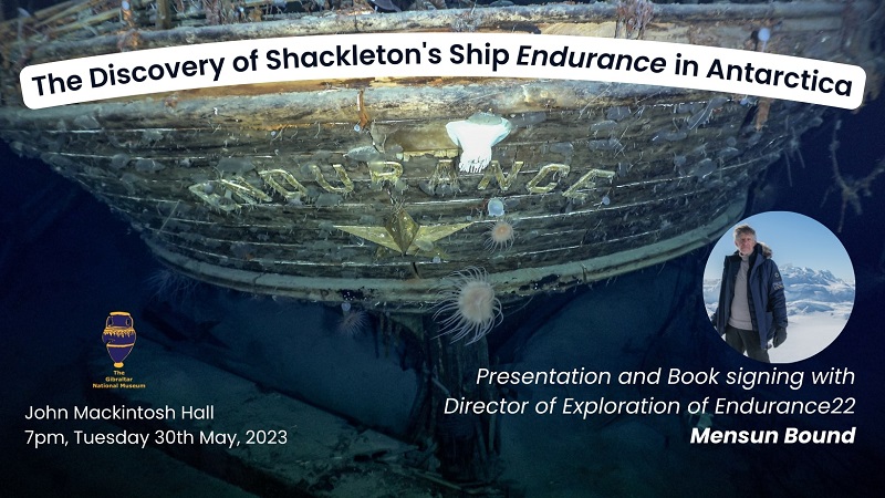 'The #Discovery of Shackleton’s ship #Endurance in #Antarctica.' A Presentation and Book signing with Director of Exploration of @Endurance_22, Mensun Bound. 📍 John Mackintosh Hall, #Gibraltar 🗓️ Tuesday 30th May 2023 🕘 19:00 Book free tickets online: eventbrite.com/e/the-discover…