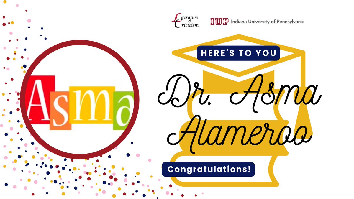 IUPLitCrit's tweet photo. 🎉 Our next #phdprofile, Dr. Asma Alameroo! 

📚Dr. Alameroo is an African American literature reader with a special focus on Southern Black Female Writers and how they theorize blackness, love, beauty, and spirit in relation to the self! 

🤩Congratulations from everyone at L&amp;C! https://t.co/rO1gcDoaYG