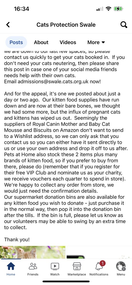 keithmand2's tweet photo. Cats Protection Swale are in desperate need of kitten food for the babies they rescue and their queens. Their supplies are running out. Please if anyone can offer any help anything it will be gratefully appreciated. They solely rely on donations and do not make any profits at all https://t.co/1dmgR4rm1j