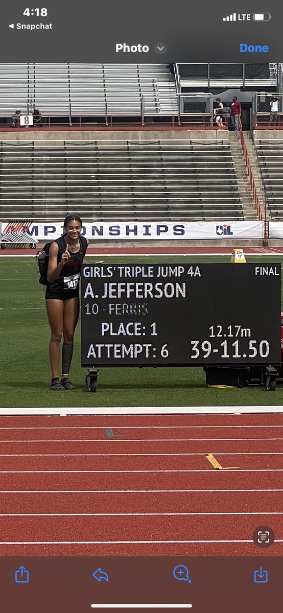 Arieanna_jeffer's tweet photo. It’s been a blessing being able to come out to Austin to compete! I am proud to say I am your girls 4a Triple Jump State Champion 🥇🥇🥇🥇!! &amp; Placing 4th in long jump. Thank you to family and friends who have supported me. Until next year. @MsAndersonArt @CoachMenefee1 https://t.co/90CytrwMsG