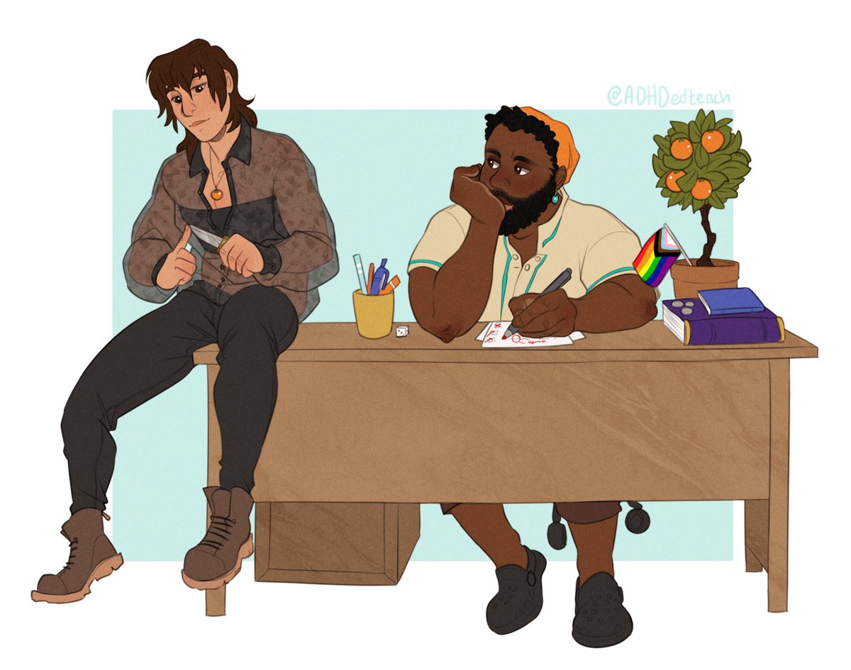 #tealoranges comm!! 

this is for a modern au where olu is a professor and jim is a stunt person!

#ofmd #ofmdfanart