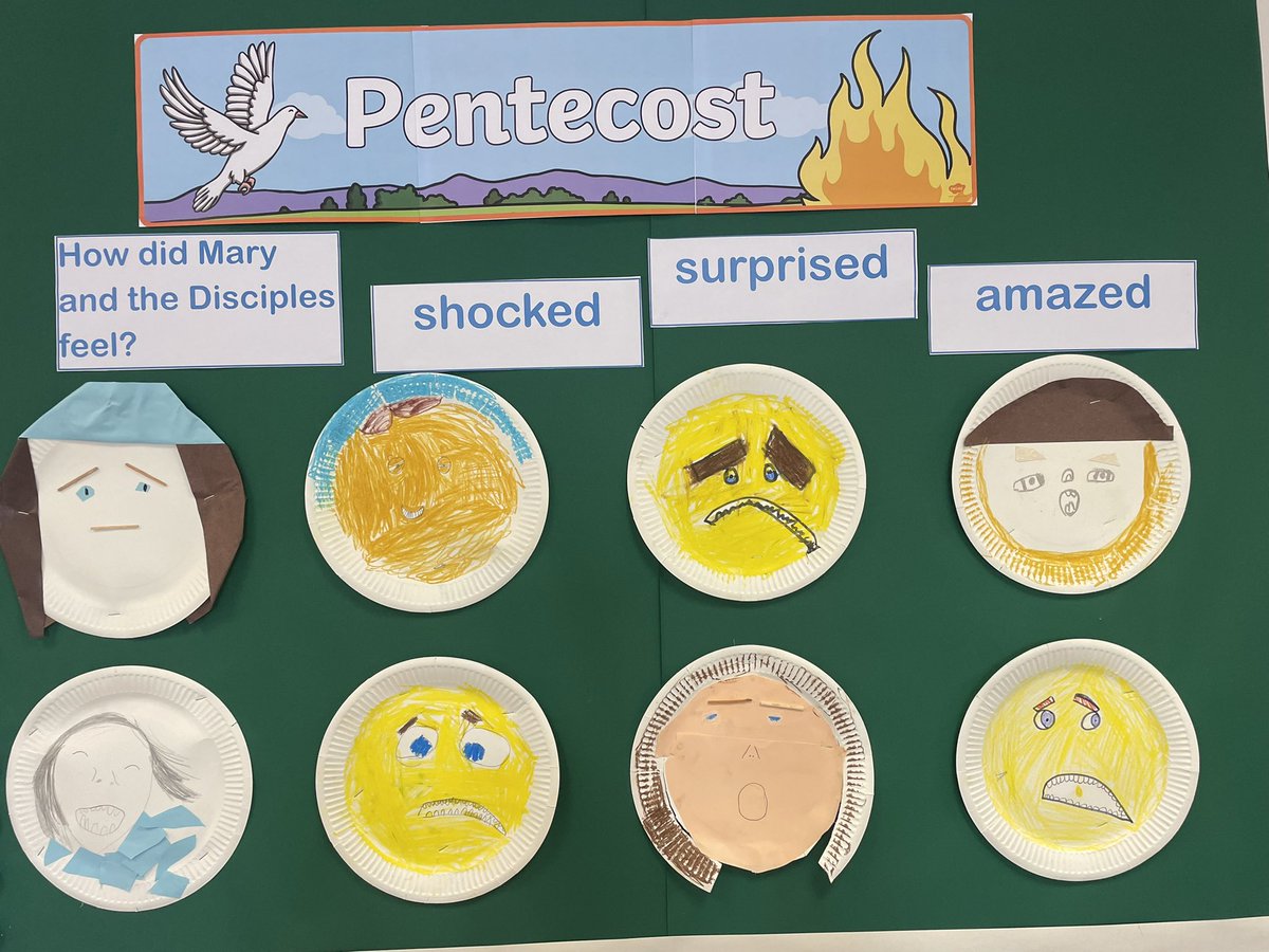 SSMJClitheroe's tweet image. Year 1 have been learning all about Pentecost and thinking how Mary and the Disciples would have felt. There are some amazing expressions! #Pentecost #ReligiousEd @reonline_tweets @teacher2teacher