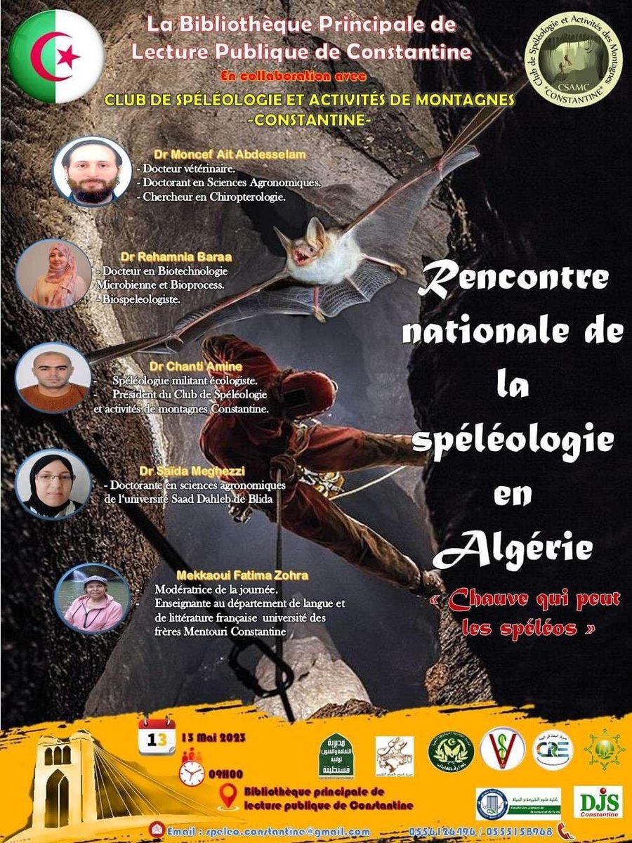fdctrek34's tweet photo. Voici le programme le la rencontre nationale de la spéléologie en Algérie
Club de Spéléologie et Activités des Montagnes Constantine
هدا هو البرنامج المفصل لليوم الوطني لاستكشاف الكهوف و المغارات ، تحت إشراف نادي الاستغوار و النشاطات الجبلية قسنطينة
#fdctrek https://t.co/J2O9GgLPBX
